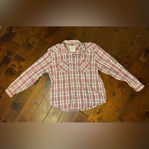 Vintage 90's LEVIS Western Shirt Men's XL Red Check Pearl Snap Cowboy Rodeo